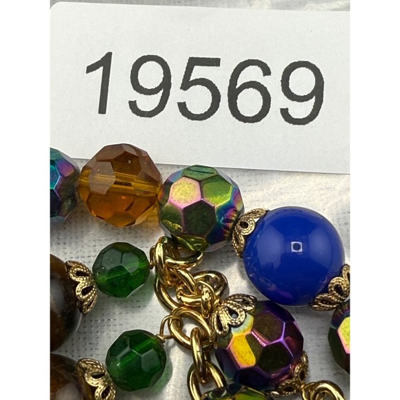 Layered Beaded Necklace Blue AB Gold Tone 26" - Picture 9 of 9